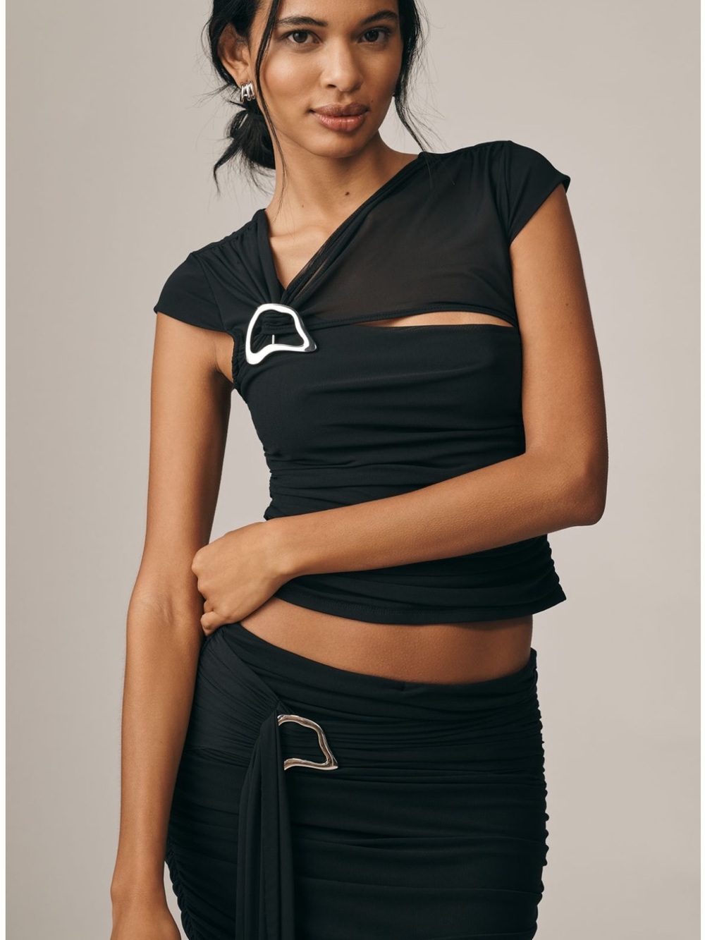 Anthropologie Black Twisted Silver Hardware Top